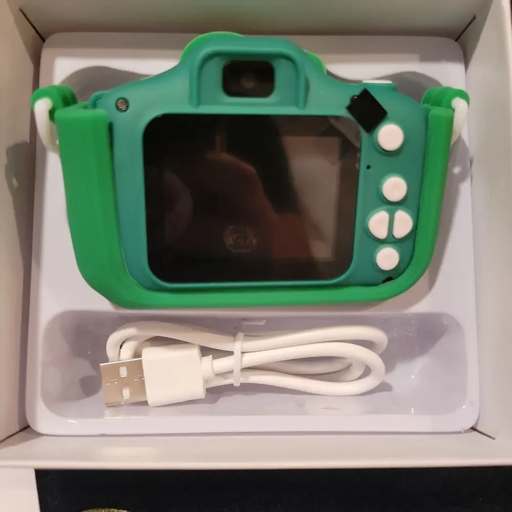 Kids Digital Camera Video Selfie Toy 32G Card USB Green Dinosaur